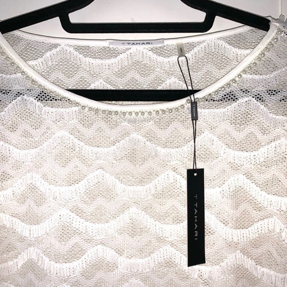 TAHARI TOP WITH PEARLS & FRINGES NWT SIZE S - Picture 2 of 5